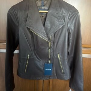 NWT Cole Haan Women's Leather Jacket Size XS Espresso